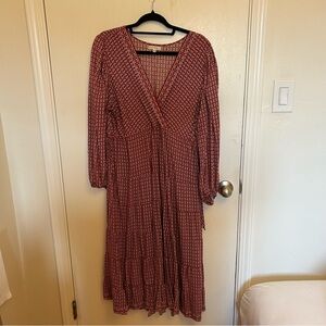 Max Studio  Red Burgundy Patterned Long Sleeve Dress